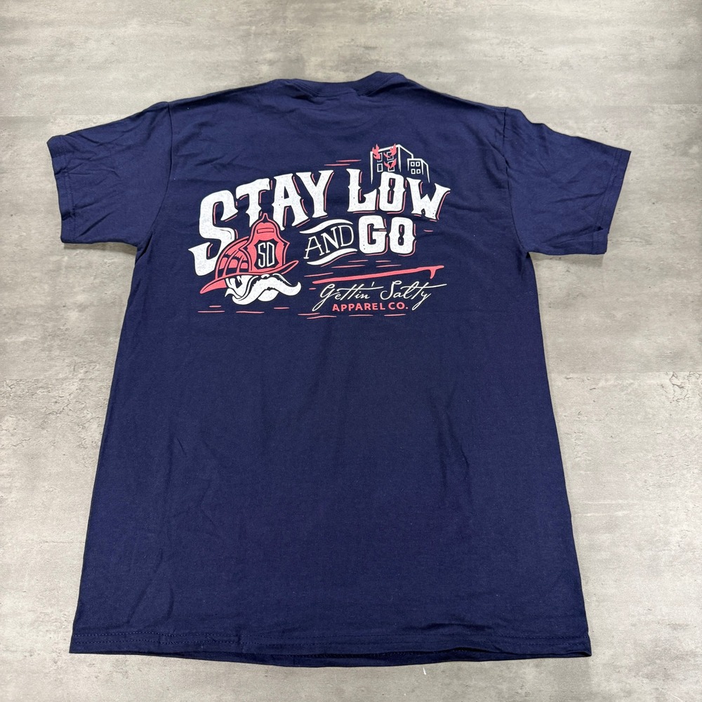 Firefighter T-Shirt Mens M Worked To Death Stay Low And Go Navy Blue NWOT